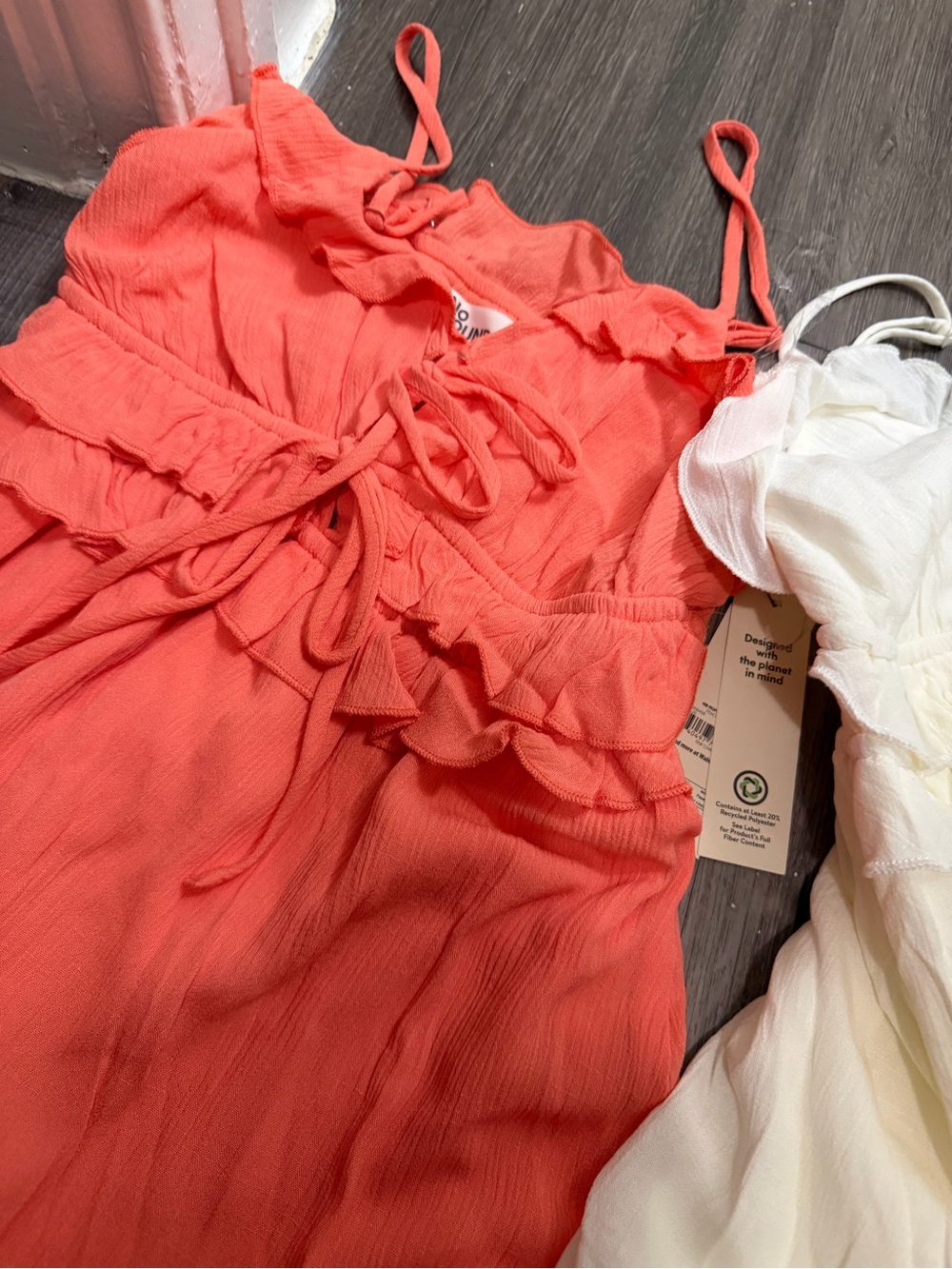 Tiered Ruffle Spaghetti Strap Mini Dress - Coral & Cream (2)- XXS- nwt - Picture 5 of 5